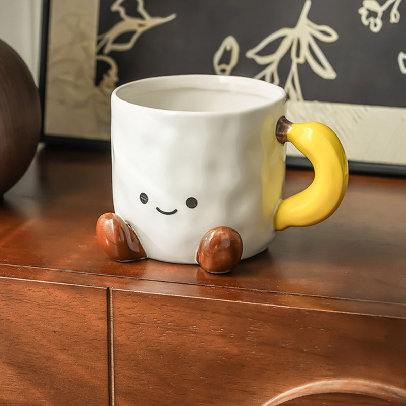 Shuflower – Banana Smiling Face Ceramic Mug – Hand-Painted Underglaze, 400ml