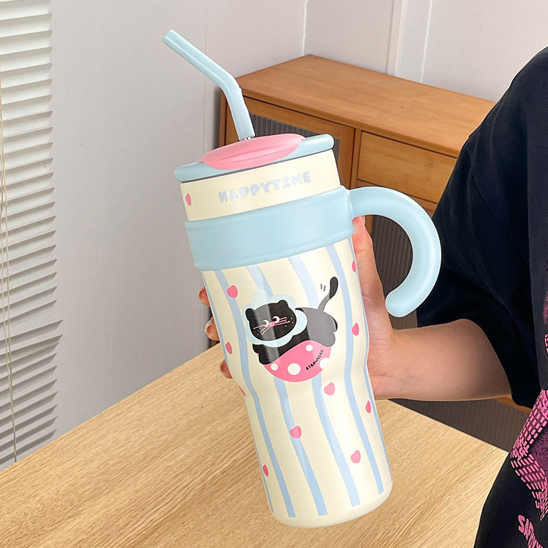Shuflower – Giant Pink Ice Tumbler – 316 Stainless Steel Straw Cup with Handle, 700ml/1200ml