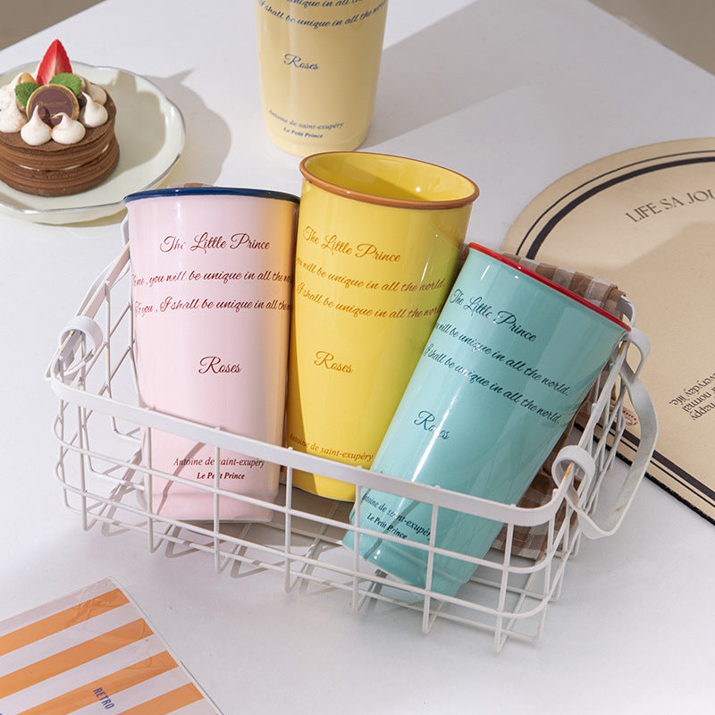 Shuflower - INS Style Ceramic Travel Mug | 580ml Large Capacity Office Water Cup | High-Aesthetic Couple Mug for Girls