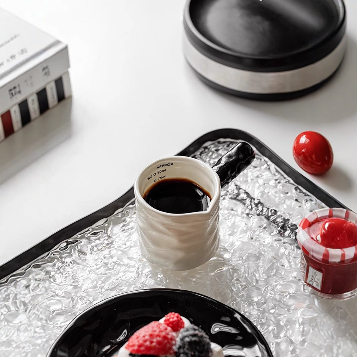 Shuflower - Creative Ceramic Measuring Coffee Cup and Saucer Set | 230ml Crumpled Espresso Mug + 90ml Mini Scale Cup | Stylish & Elegant