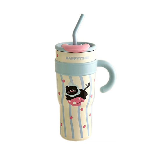 Shuflower – Giant Pink Ice Tumbler – 316 Stainless Steel Straw Cup with Handle, 700ml/1200ml