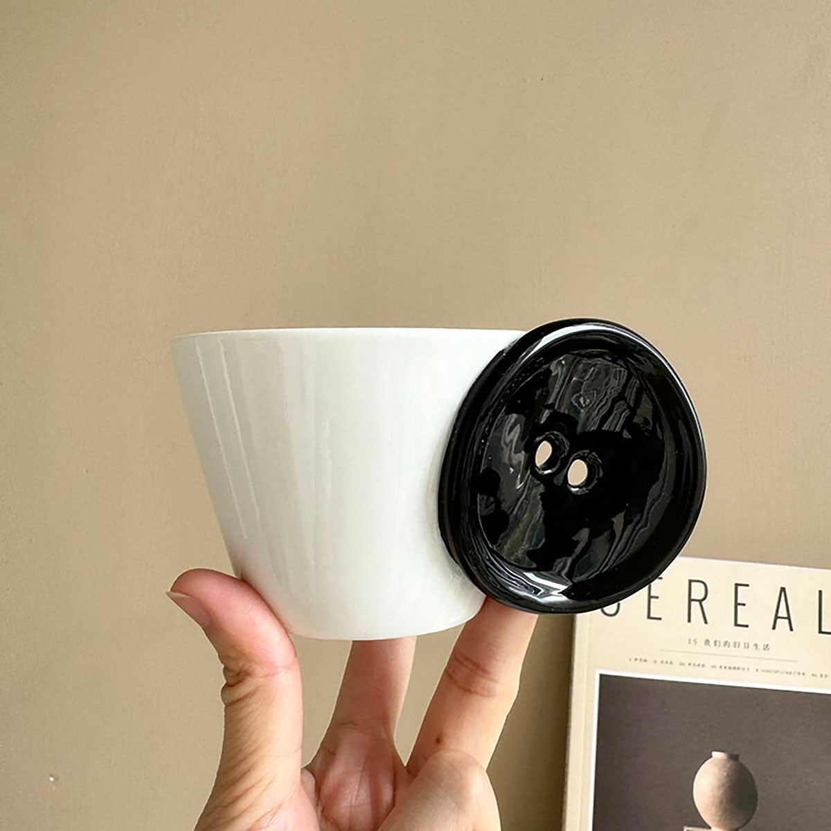 Shuflower - Button Design Ceramic Coffee Cup & Saucer | 250ml High-Aesthetic Ceramic Mug | Gift Box Included