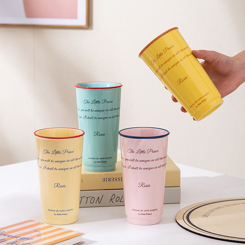 Shuflower - INS Style Ceramic Travel Mug | 580ml Large Capacity Office Water Cup | High-Aesthetic Couple Mug for Girls