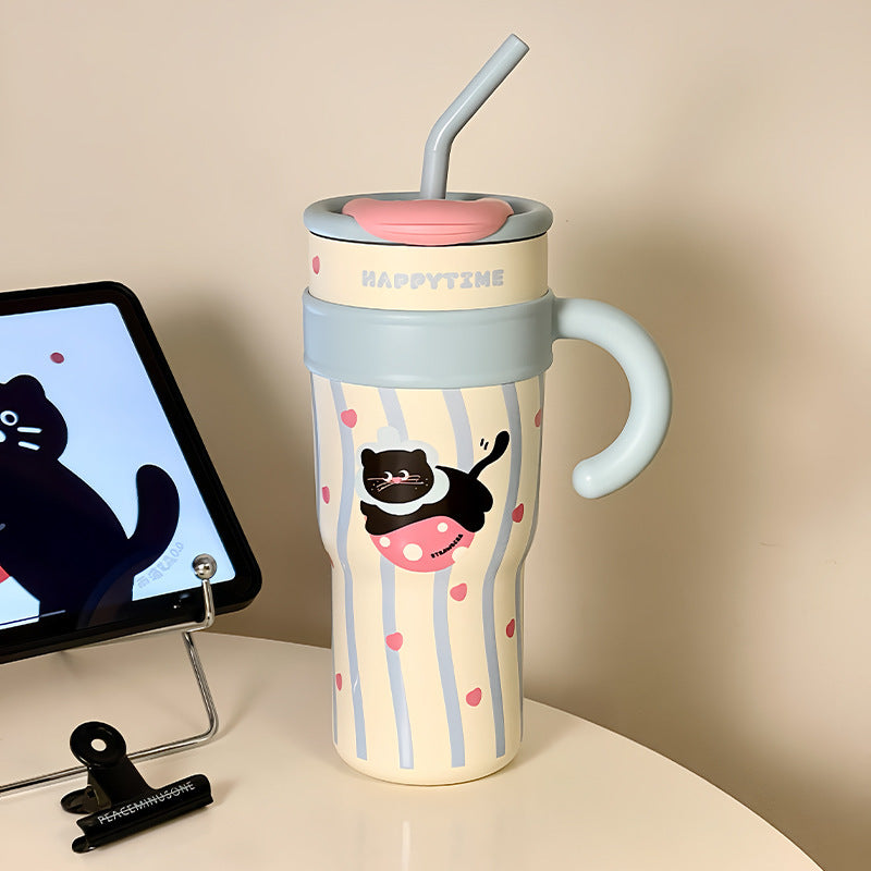 Shuflower – Giant Pink Ice Tumbler – 316 Stainless Steel Straw Cup with Handle, 700ml/1200ml