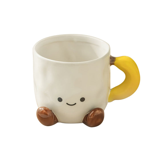 Shuflower – Banana Smiling Face Ceramic Mug – Hand-Painted Underglaze, 400ml