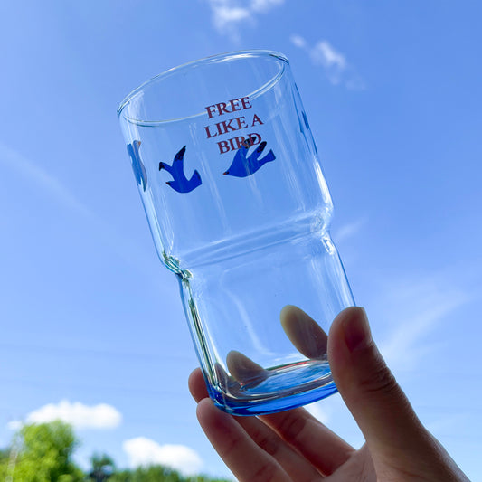 Shuflower – Free Bird Glass Cup | Tempered Blue Bird Drinking Glass | 220ml/320ml Heat-Resistant Water Cup for Juice, Coffee, Home & Office