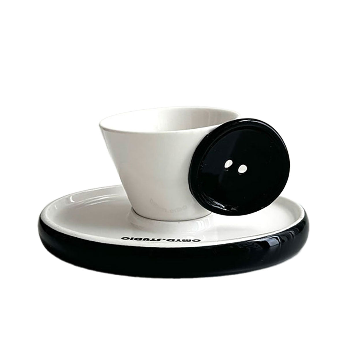 Shuflower - Button Design Ceramic Coffee Cup & Saucer | 250ml High-Aesthetic Ceramic Mug | Gift Box Included