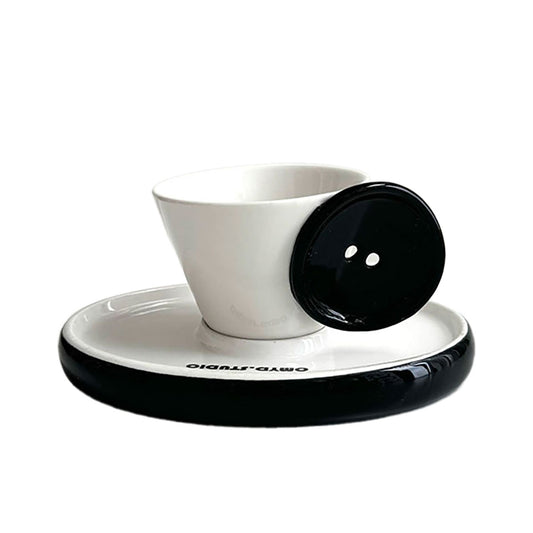 Shuflower - Button Design Ceramic Coffee Cup & Saucer | 250ml High-Aesthetic Ceramic Mug | Gift Box Included