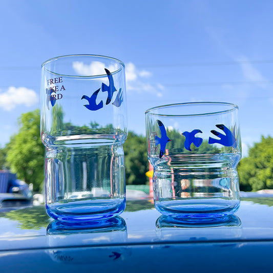 Shuflower – Free Bird Glass Cup | Tempered Blue Bird Drinking Glass | 220ml/320ml Heat-Resistant Water Cup for Juice, Coffee, Home & Office