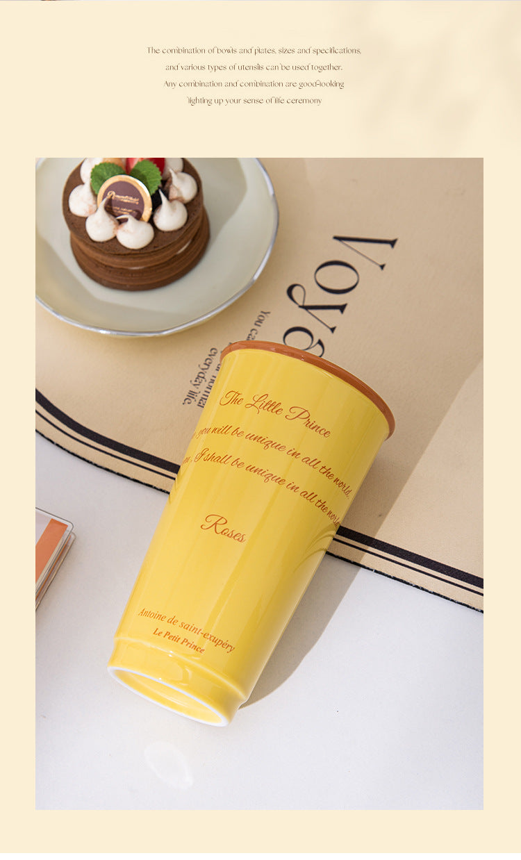 Shuflower - INS Style Ceramic Travel Mug | 580ml Large Capacity Office Water Cup | High-Aesthetic Couple Mug for Girls