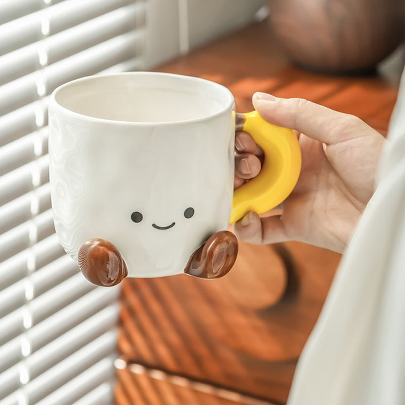 Shuflower – Banana Smiling Face Ceramic Mug – Hand-Painted Underglaze, 400ml