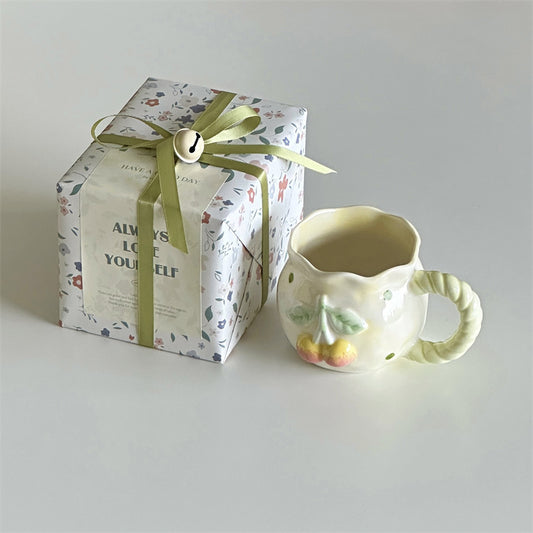 Shuflower Green Cherry Ceramic Mug | 340ml | Gift Box Included