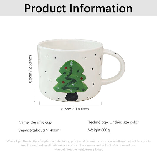 Shuflower - Christmas Hand-Painted Apple Mug | Cute Ceramic Couple Coffee Cup | Holiday Gift 300–400ml